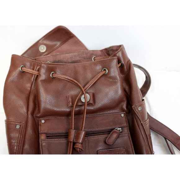 Fossil Brown Leather Mini Backpack Drawstring Adjustable Straps Lined Flap Pocke main image 4